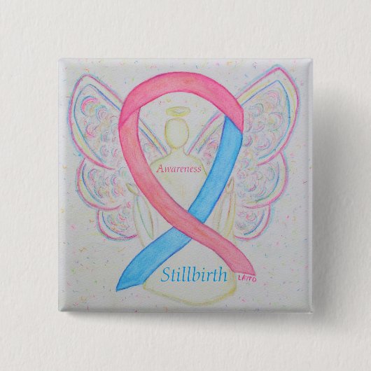 Stillbirth認識度リボンエンジェルカスタムアートピン 缶バッジ (正面)