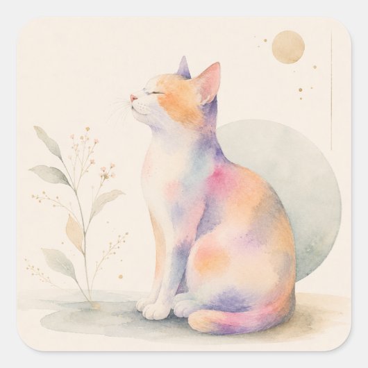 Stille Katze im Mondlicht スクエアシール (正面)