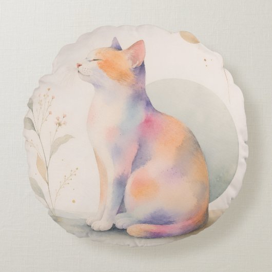 Stille Katze im Mondlicht ラウンドクッション (正面)