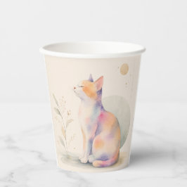 Stille Katze im Mondlicht – Aquarell Pappbecher 紙コップ