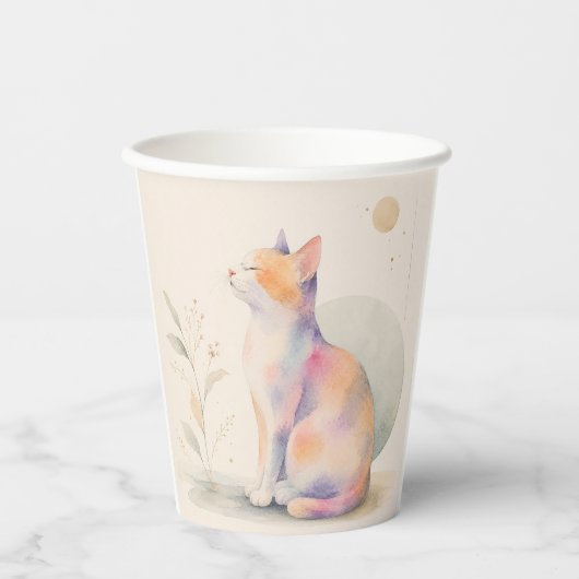 Stille Katze im Mondlicht – Aquarell Pappbecher 紙コップ (正面)