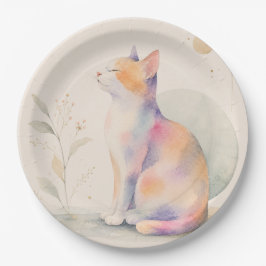 Stille Katze im Mondlicht – Aquarell Pappteller ペーパープレート