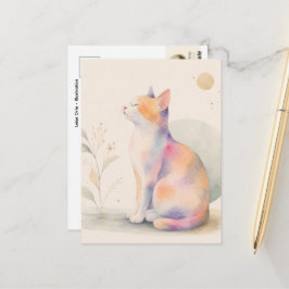 Stille Katze im Mondlicht – Aquarell Postkarte ポストカード