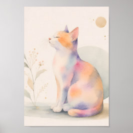 Stille Katze im Mondlicht Druck ポスター