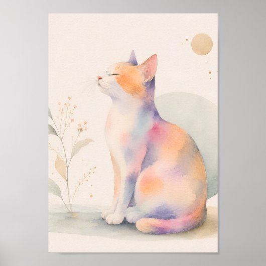 Stille Katze im Mondlicht Druck ポスター (正面)