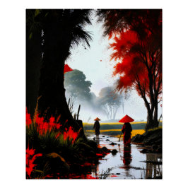 Stiller Durchgang: Herbstlicher Bach in Vietnam ポスター