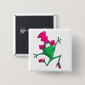 Stillettoのピンクの幸せなカエル 缶バッジ (正面&裏面)