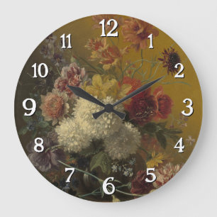 Stilleven met Bloemen - エレガントヴィンテージフローラ ラージ壁時計