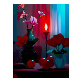 Stillleben mit Blumen und Früchten ポスター