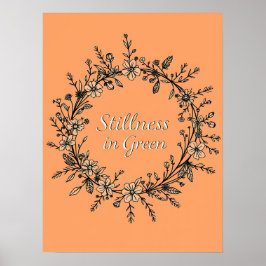 Stillness in Green – Floral Wreath Line Art ポスター