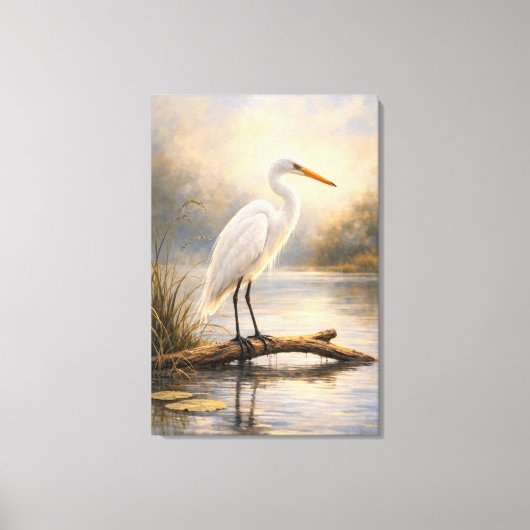 Stillwater Egret | 海の生き物 | スタretched キャンバスプリント (正面)