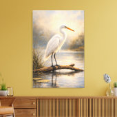 Stillwater Egret | 海の生き物 | スタretched キャンバスプリント (インサイチュ (リビング))