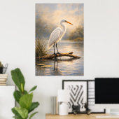 Stillwater Egret | Coastal Wildlife | Poster ポスター (ホームオフィス)
