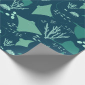 Sting Ray Pattern, Blue Underwater Marine Life ラッピングペーパー (角)