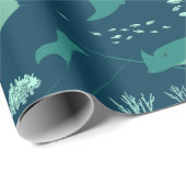 Sting Ray Pattern, Blue Underwater Marine Life ラッピングペーパー (ロールコーナー)