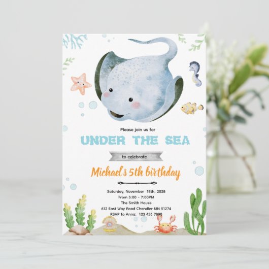 Stingray birthday party invitation 招待状 (スタンド正面)