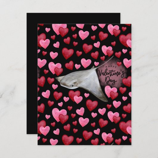 Stingray Love Valentine's Day Card in Black ノートカード (正面/裏面)