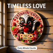 Stinkin Cute Skunk Valentine ラージ壁時計