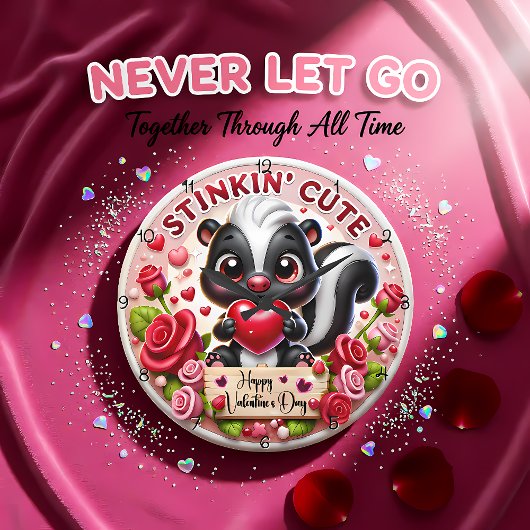 Stinkin Cute Skunk Valentine ラージ壁時計