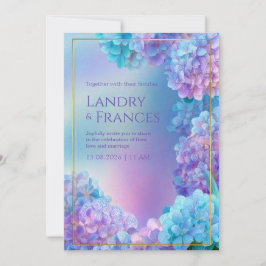 Stippled Lavender Hydrangea Watercolor Gold Frame 招待状