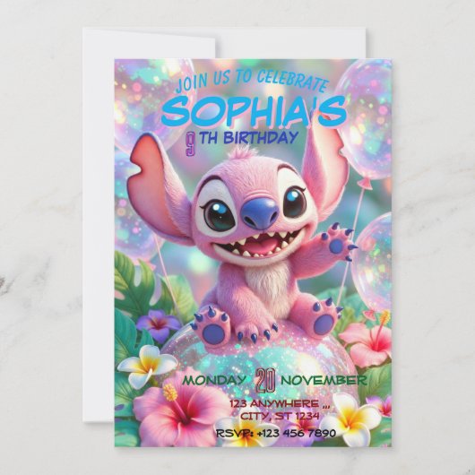 Stitch Birthday Invitation Template 招待状 (正面)