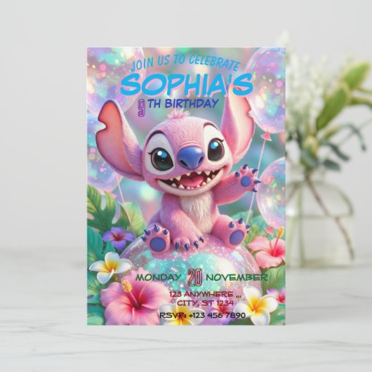 Stitch Birthday Invitation Template 招待状 (スタンド正面)
