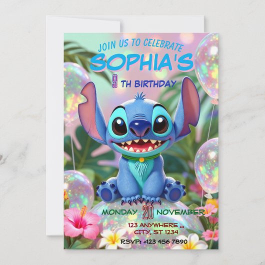 Stitch Birthday Invitation Template 招待状 (正面)