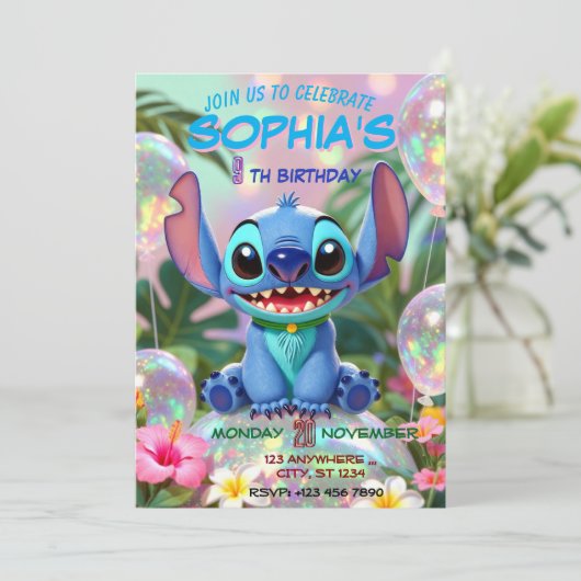 Stitch Birthday Invitation Template 招待状 (スタンド正面)