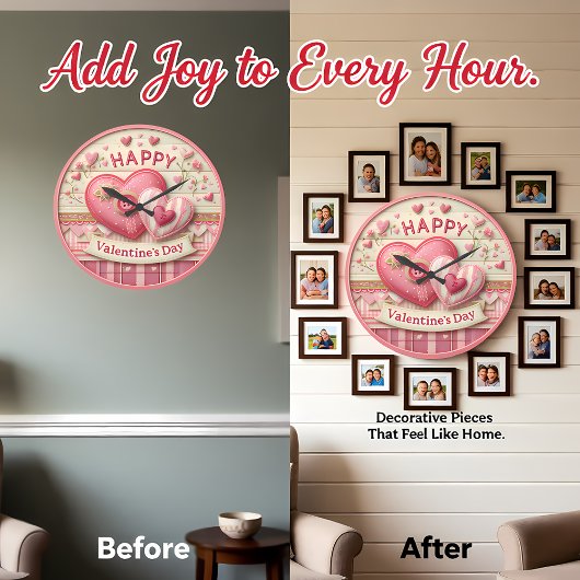 Stitched Fabric Heart Valentine ラージ壁時計