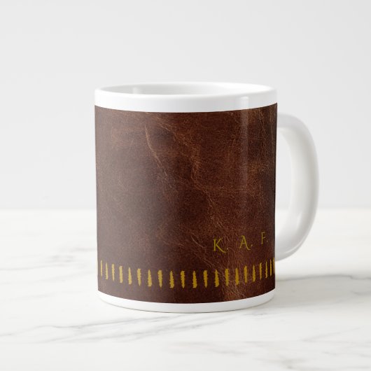 Stitched Leather Style Personalized Scholar Mug ジャンボコーヒーマグカップ (正面右)