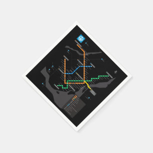 STM モントリオール地下鉄マップ 黒背景HD スタンダードカクテルナプキン