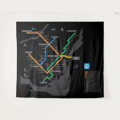STM モントリオール地下鉄マップ 黒背景HD タペストリー (正面(横))