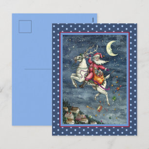 STNICK、飛んでいるWHITE REINDEER、クリスマス魔法 シーズンポストカード
