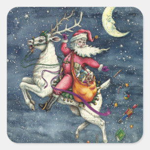 STNICK、飛んでいるWHITE REINDEER、クリスマス魔法 スクエアシール