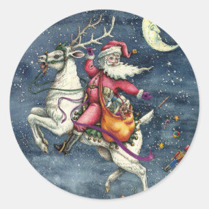 STNICK、飛んでいるWHITE REINDEER、クリスマス魔法 ラウンドシール