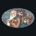 STNICK IN TEDDY BEAR SUET, CHRISTMAS TEDDIES 楕円形シール<br><div class="desc">特別なサンタを探してる？彼はテディベアを良い小さな男の子や女の子に連れて行く。クリスマスステッカスタマイズカー*... 一致する項目を探すSusan Brackデザイン</div>