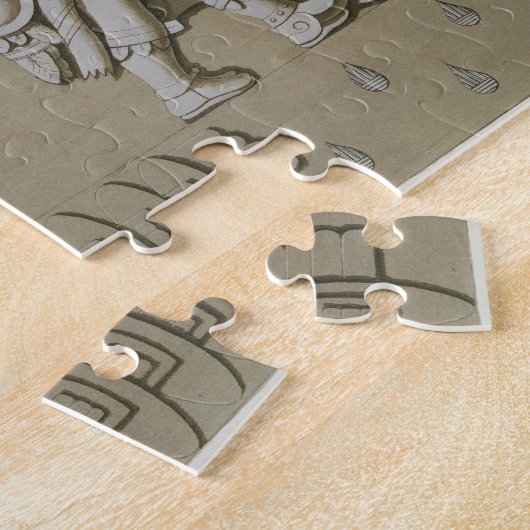 Stoからの古代アステカな戦士の浅浮き彫り、 ジグソーパズル (側面)