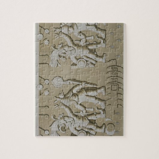 Stoからの古代アステカな戦士の浅浮き彫り、 ジグソーパズル (縦)