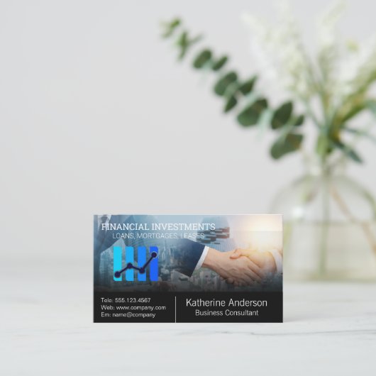 Stock Market Financial Graph | Business Hand Shake 名刺 (スタンド正面)