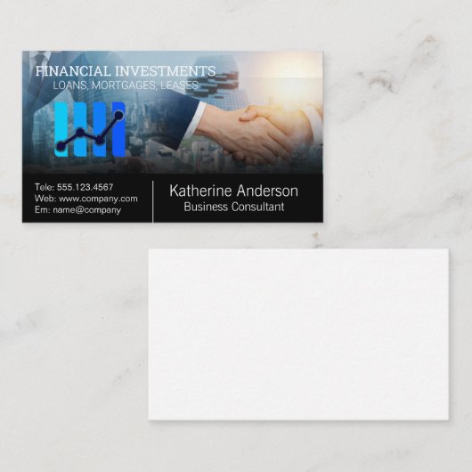 Stock Market Financial Graph | Business Hand Shake 名刺 (正面/裏面)