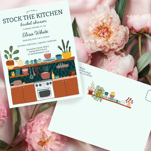 STOCK THE KITCHEN Bridal Shower Cute CUSTOM インビテーションポストカード