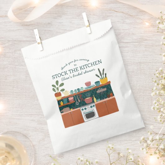 STOCK THE KITCHEN Bridal Shower Cute CUSTOM フェイバーバッグ (クリップ留めされた状態)