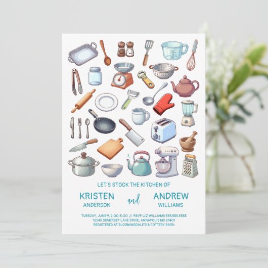 Stock the Kitchen Modern Couples Wedding Shower 招待状 (スタンド正面)