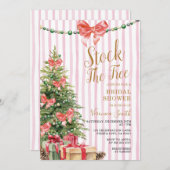 Stock The Tree Christmas Pink Bow Bridal Shower 招待状 (正面/裏面)