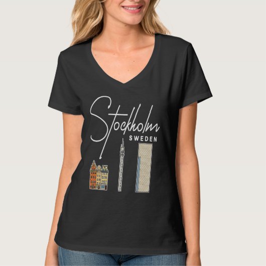 Stockholm Sweden City Skyline Map Travel Tシャツ (正面)