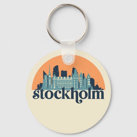 Stockholm Sweden City Skyline Retro Cityscape Art キーホルダー (正面)