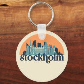 Stockholm Sweden City Skyline Retro Cityscape Art キーホルダー (正面)