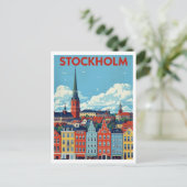 Stockholm, Sweden Retro Cityscape Travel ポストカード (スタンド正面)