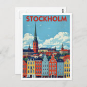 Stockholm, Sweden Retro Cityscape Travel ポストカード (正面/裏面)
