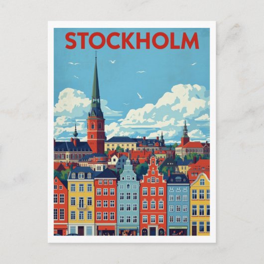 Stockholm, Sweden Retro Cityscape Travel ポストカード (正面)
